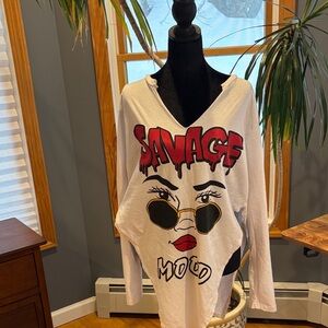 White Graphic Long Sleeve Top